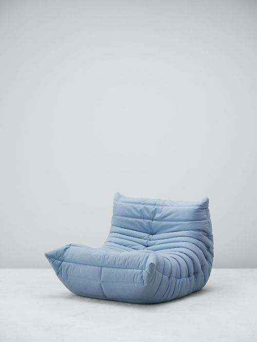 Sacai-Styled Togo Sofa in Cornflower Blue Linen